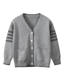 Fashion V-neck Long Sleeve Kids Cardigan Sweater Khaki Gray 90cm-140cm