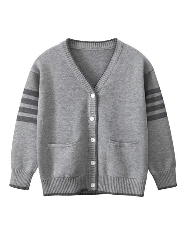 Fashion V-neck Long Sleeve Kids Cardigan Sweater Khaki Gray 90cm-140cm