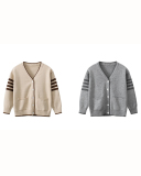 Fashion V-neck Long Sleeve Kids Cardigan Sweater Khaki Gray 90cm-140cm