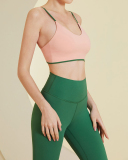 Woman Colorblock Sling Bra High Waist Yoga Two-piece Set Red White Yellow Green S-L