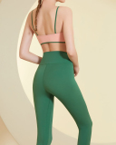 Woman Colorblock Sling Bra High Waist Yoga Two-piece Set Red White Yellow Green S-L