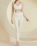 Woman Colorblock Sling Bra High Waist Yoga Two-piece Set Red White Yellow Green S-L