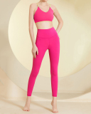 Woman Colorblock Sling Bra High Waist Yoga Two-piece Set Red White Yellow Green S-L