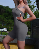 Women Sleeveless Slim Solid Color Basic Rompers Black White Green Blue Gray S-XL