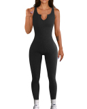 Sleeveless U Neck Women Sexy Sports High Waist Slim Jumpsuits Black White Blue S-L