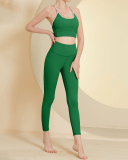 Women Colorblock Back Criss Lycra Yoga Two-piece Sets S-L