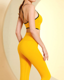 Women Colorblock Back Criss Lycra Yoga Two-piece Sets S-L