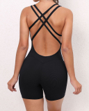 Women Sleeveless Quick Dry Backless Criss Cross Strappy Slim Yoga Sport Romper S-L