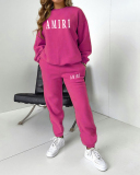 Women Fashion Long Sleeve Pullover Crew Neck Casual Two Piece Outfits Black Gray Orange Khaki Deep Green Rosy Brown S-5XL