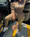 Women Fashion Long Sleeve Pullover Crew Neck Casual Two Piece Outfits Black Gray Orange Khaki Deep Green Rosy Brown S-5XL