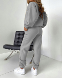 Women Fashion Long Sleeve Pullover Crew Neck Casual Two Piece Outfits Black Gray Orange Khaki Deep Green Rosy Brown S-5XL