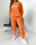 Women Fashion Long Sleeve Pullover Crew Neck Casual Two Piece Outfits Black Gray Orange Khaki Deep Green Rosy Brown S-5XL