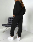 Women Fashion Long Sleeve Pullover Crew Neck Casual Two Piece Outfits Black Gray Orange Khaki Deep Green Rosy Brown S-5XL