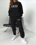 Women Fashion Long Sleeve Pullover Crew Neck Casual Two Piece Outfits Black Gray Orange Khaki Deep Green Rosy Brown S-5XL
