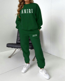 Women Fashion Long Sleeve Pullover Crew Neck Casual Two Piece Outfits Black Gray Orange Khaki Deep Green Rosy Brown S-5XL