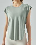 Women Ruffles Short Sleeve O Neck Iregular Quick Dry Sports Top Blue White Purple Green S-XL