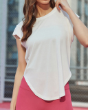 Women Ruffles Short Sleeve O Neck Iregular Quick Dry Sports Top Blue White Purple Green S-XL