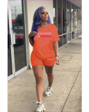 Letter Printed Women Summer Two Piece Short Set S-5XL