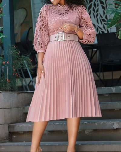 2023 Hot Sale Women Lace Sexy Ruched Dress Plus Size Dresses With Belt Pink Rosy Black White S-5XL