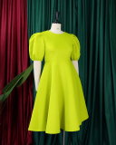 Elegant Short Puff Sleeve A-line Plus Size Dresses Green Rosy Pink Orange Black White S-3XL
