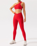 One Shoulder Breathable Quick Dry V Waist Legging Sets Yoga Two Pieces Sets (5 Colors) S-XL