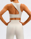 Women Back Hollow Out Fitness Sports Yoga Two-piece Sets Beige Black Brown S-XL