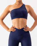 One Shoulder Breathable Quick Dry V Waist Legging Sets Yoga Two Pieces Sets (5 Colors) S-XL