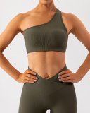 One Shoulder Breathable Quick Dry V Waist Legging Sets Yoga Two Pieces Sets (5 Colors) S-XL
