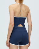 Women Casual Backless Sports Summer Suits Two Piece Outfits Deep Blue Jean Blue Black Pink S-XL