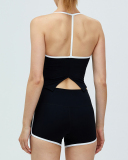 Women Casual Backless Sports Summer Suits Two Piece Outfits Deep Blue Jean Blue Black Pink S-XL