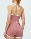 Women Casual Backless Sports Summer Suits Two Piece Outfits Deep Blue Jean Blue Black Pink S-XL