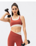 Women High Protect Colorblock High Waist Slim Leggings Sets Yoga Two Pieces Set Green Blue Red S-2XL