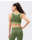 Women High Protect Colorblock High Waist Slim Leggings Sets Yoga Two Pieces Set Green Blue Red S-2XL