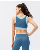 Women High Protect Colorblock High Waist Slim Leggings Sets Yoga Two Pieces Set Green Blue Red S-2XL
