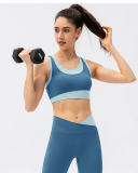 Women High Protect Colorblock High Waist Slim Leggings Sets Yoga Two Pieces Set Green Blue Red S-2XL
