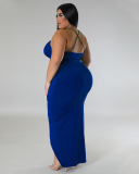 Elegant Women Sling Sleeveless V-neck Wrap Midi Dress Black Green Purple Red Blue Purple White,L-4XL
