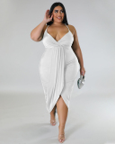 Elegant Women Sling Sleeveless V-neck Wrap Midi Dress Black Green Purple Red Blue Purple White,L-4XL