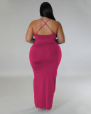 Elegant Women Sling Sleeveless V-neck Wrap Midi Dress Black Green Purple Red Blue Purple White,L-4XL