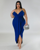 Elegant Women Sling Sleeveless V-neck Wrap Midi Dress Black Green Purple Red Blue Purple White,L-4XL