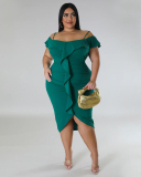 Fashion Ruffles Off Shoulder Irregular Solid Color Sweety Date Plus Size Dresses Purple Green White Blue Black L-4XL