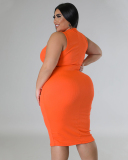 Summer New Solid Color Sleeveless Slim Plus Size Dresses Orange Red Blue Coffee Black L-4XL