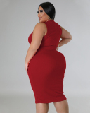 Summer New Solid Color Sleeveless Slim Plus Size Dresses Orange Red Blue Coffee Black L-4XL