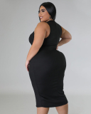 Summer New Solid Color Sleeveless Slim Plus Size Dresses Orange Red Blue Coffee Black L-4XL