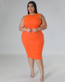 Summer New Solid Color Sleeveless Slim Plus Size Dresses Orange Red Blue Coffee Black L-4XL