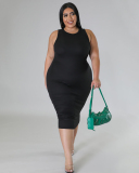 Summer New Solid Color Sleeveless Slim Plus Size Dresses Orange Red Blue Coffee Black L-4XL
