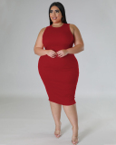 Summer New Solid Color Sleeveless Slim Plus Size Dresses Orange Red Blue Coffee Black L-4XL