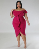 Fashion Ruffles Off Shoulder Irregular Solid Color Sweety Date Plus Size Dresses Purple Green White Blue Black L-4XL