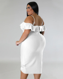Fashion Ruffles Off Shoulder Irregular Solid Color Sweety Date Plus Size Dresses Purple Green White Blue Black L-4XL