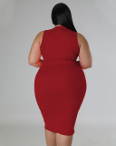 Summer New Solid Color Sleeveless Slim Plus Size Dresses Orange Red Blue Coffee Black L-4XL