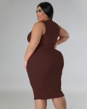 Summer New Solid Color Sleeveless Slim Plus Size Dresses Orange Red Blue Coffee Black L-4XL